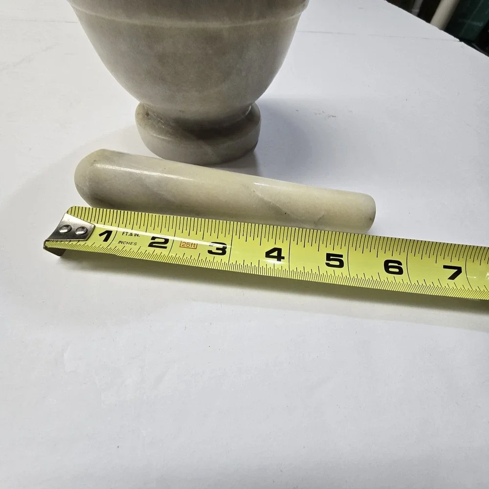 Marble Mortar Pestle Set White Stone Grinder Masher Crush Spice Herb Pill 4.75